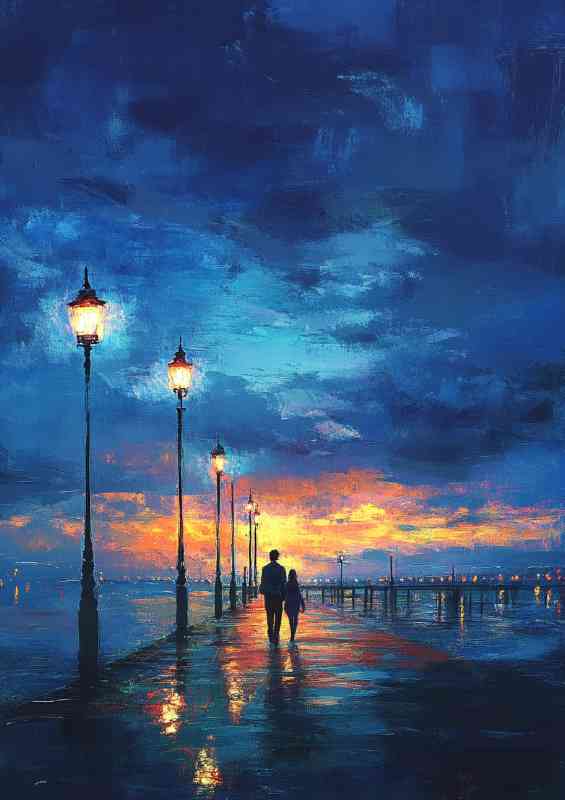 Walk along the pier at night the sky is painted | Canvas