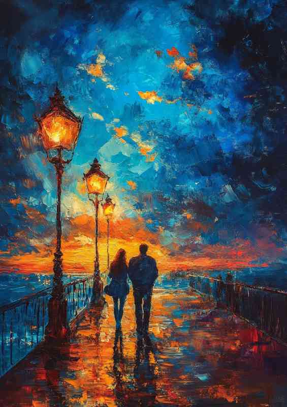Walk along the pier at night the sky is painted lights | Poster