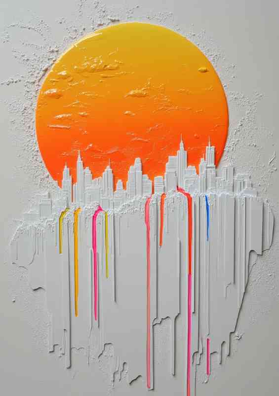 White and gray relief painting of an orange sun | Poster