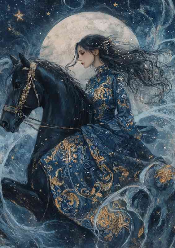 Woman on the back of an elegant black | Metal Poster