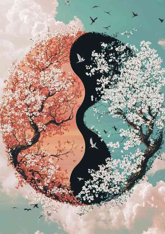 Yin yang symbol made of cherry blossoms | Poster