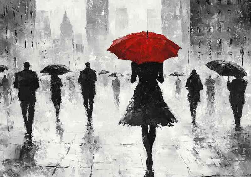 Oil painting of an elegant woman red umberella | Metal Poster