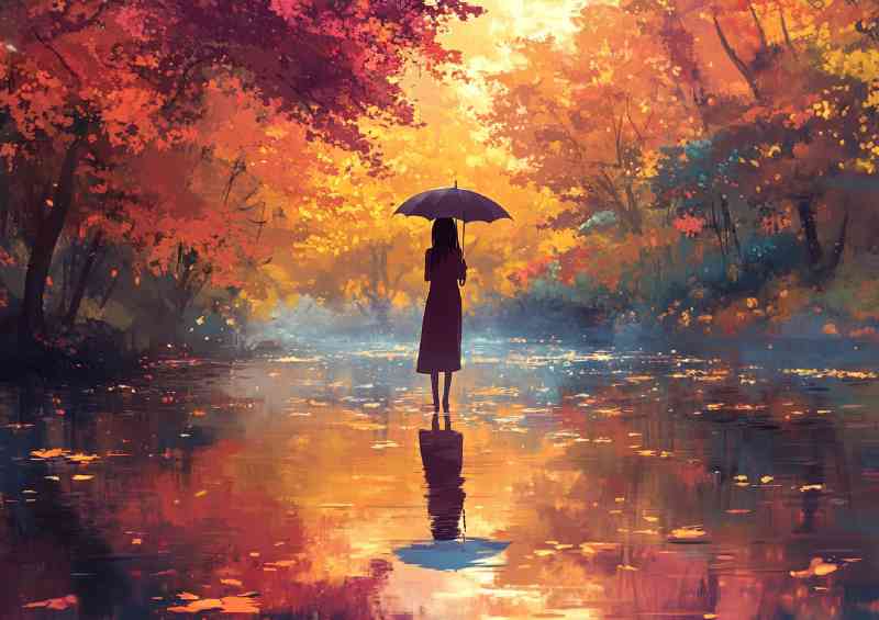 Woman standing in the middle of a big puddle | Poster