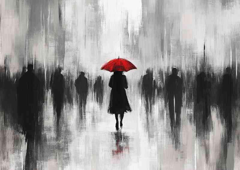 Woman with an umbrella walks through the city art | Di-Bond