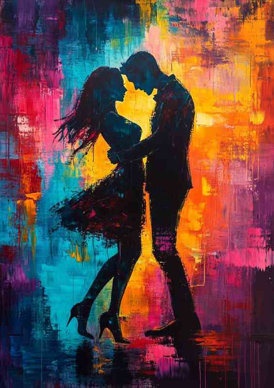 Abstract art painting of a couple dancing with dark | Canvas