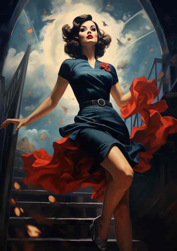 Ladt in blue dress going to party retro style | Canvas