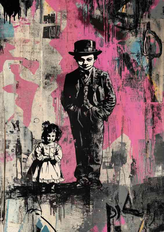 Painted graffiti art grandpa and the girl in pink | Canvas