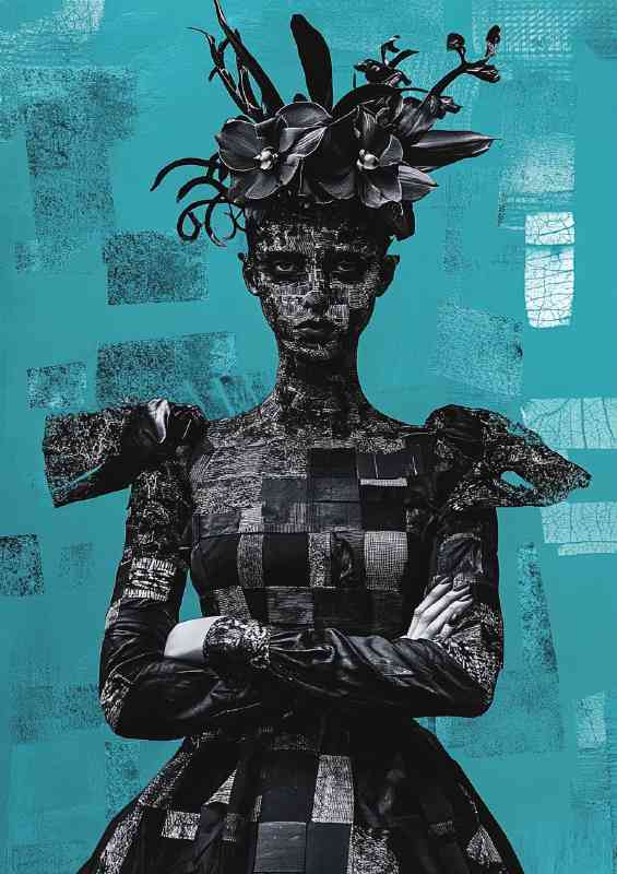 of an orchid flower woman in teal | Metal Poster