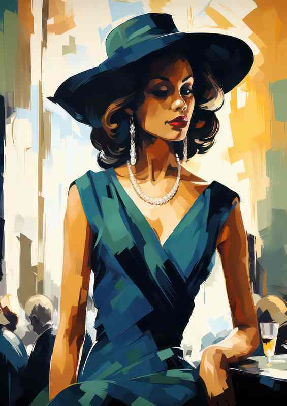 Lady at the bar retro style | Metal Poster