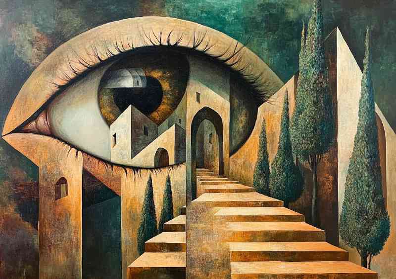 A surreal painting of an eye in the shape of steps | Poster