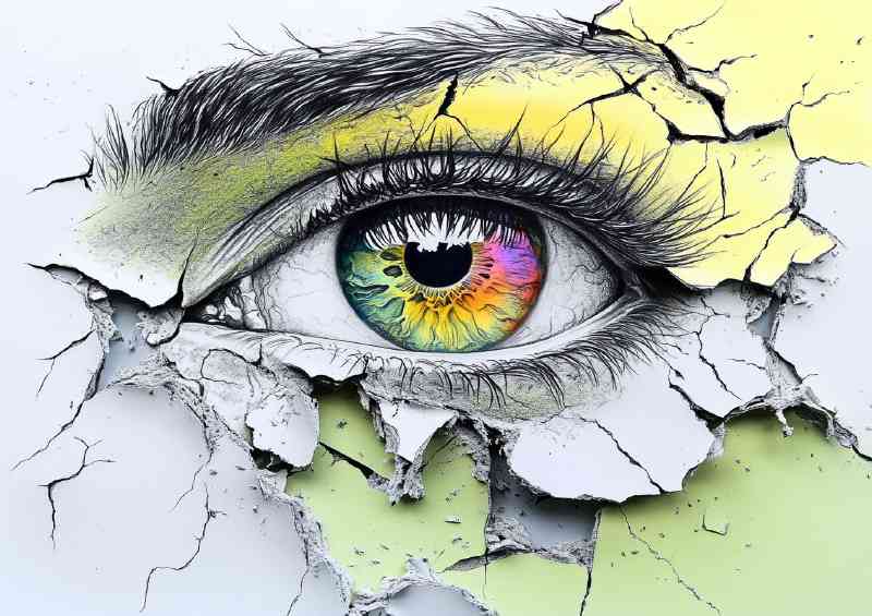 Eye with colorful accents created cracked paint | Poster