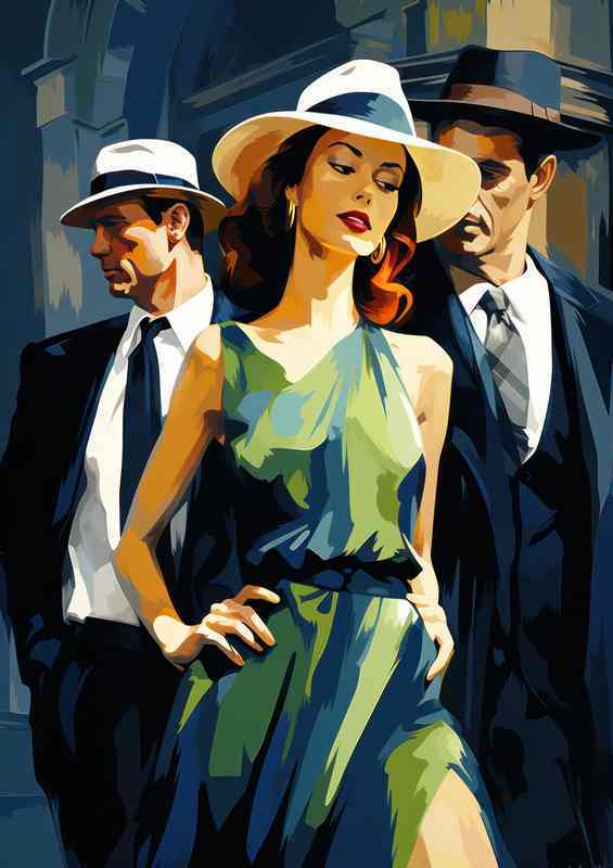 Lady in green dress retro | Metal Poster