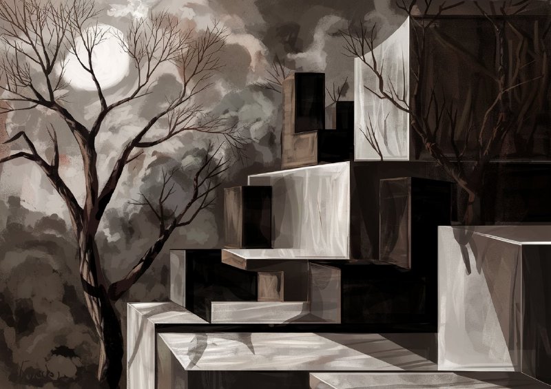 Surreal landscape dominated by abstract geometric | Canvas