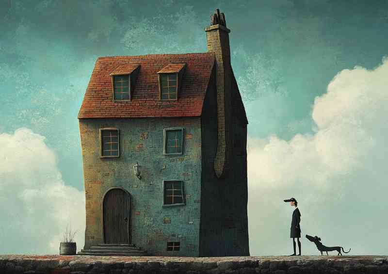 Surreal man walking his pet dog | Metal Poster