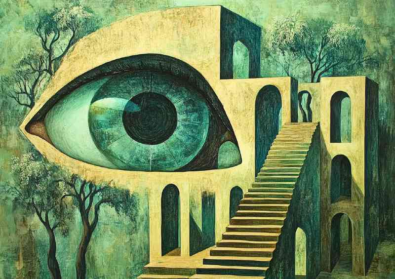 Surreal painting of an eye in the shape of ancient | Poster