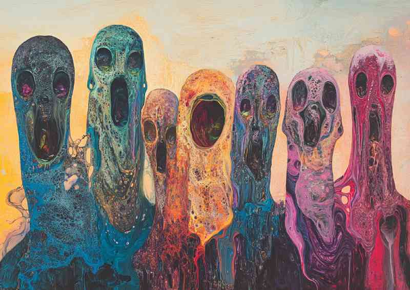 Surreal painting of several elongated stylized figures | Di-Bond