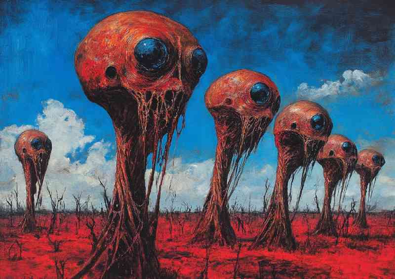 Surreal red alien heads | Canvas