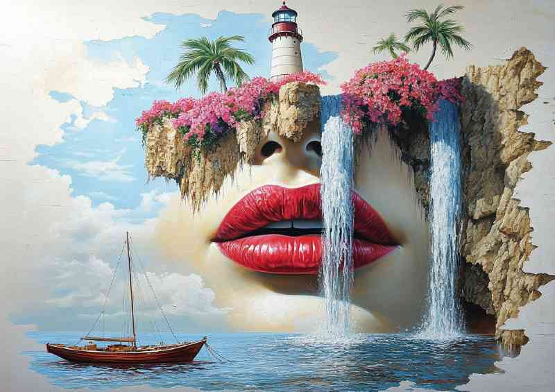 Surrealistic painting of a beautiful womans face sea | Metal Poster