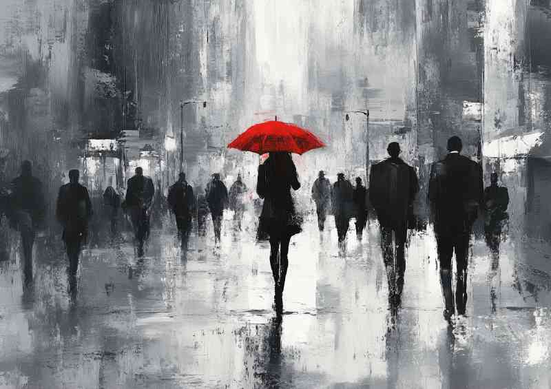 Woman with an umbrella walks through the city | Di-Bond