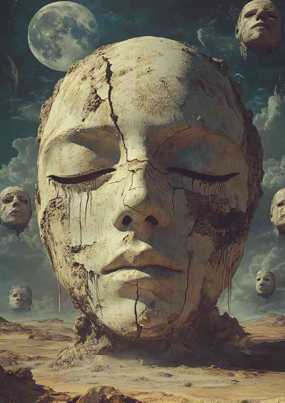 A surreal digital artwork portraying an oversized face | Metal Poster