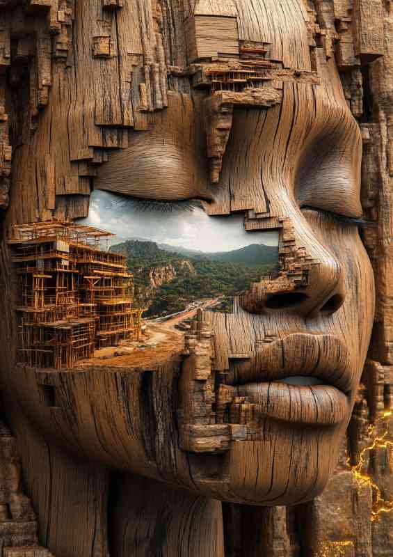 African womans face is calved from wood | Canvas