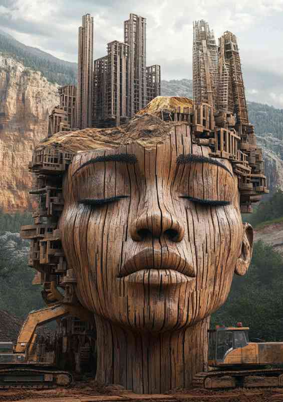 African womans face is made of wood | Metal Poster