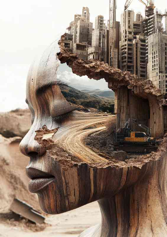 African womans face is made of wood with her eyes closed | Poster