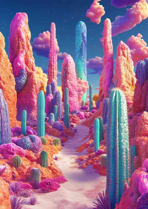Desert cacti and surreal landscape | Metal Poster