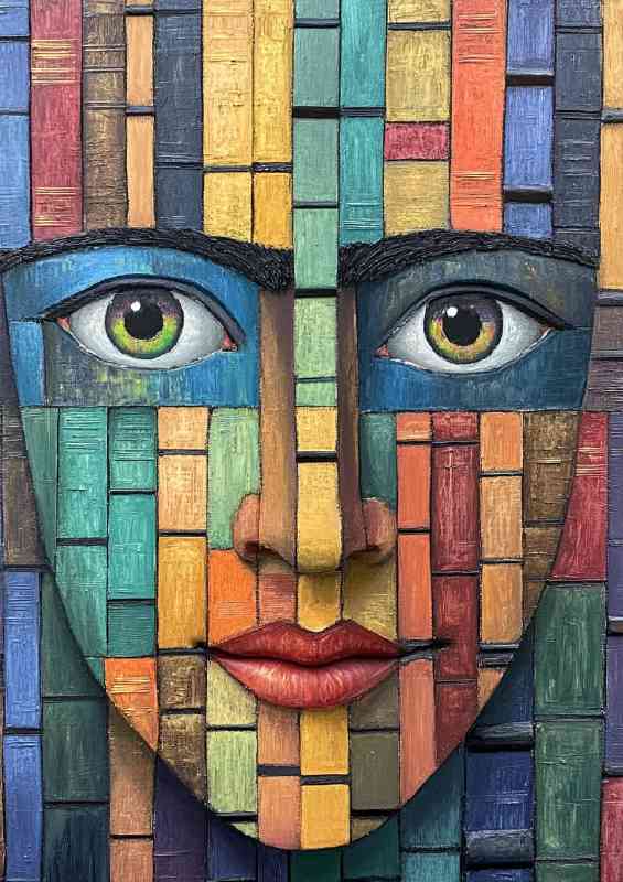 Face made of books and ladders with the eyes open | Poster