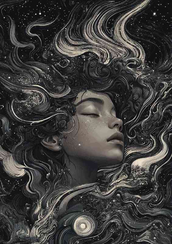 Girl with hair like the universe her face | Poster