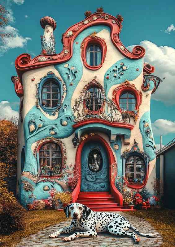 House with an amazing facade dalmation dog | Poster