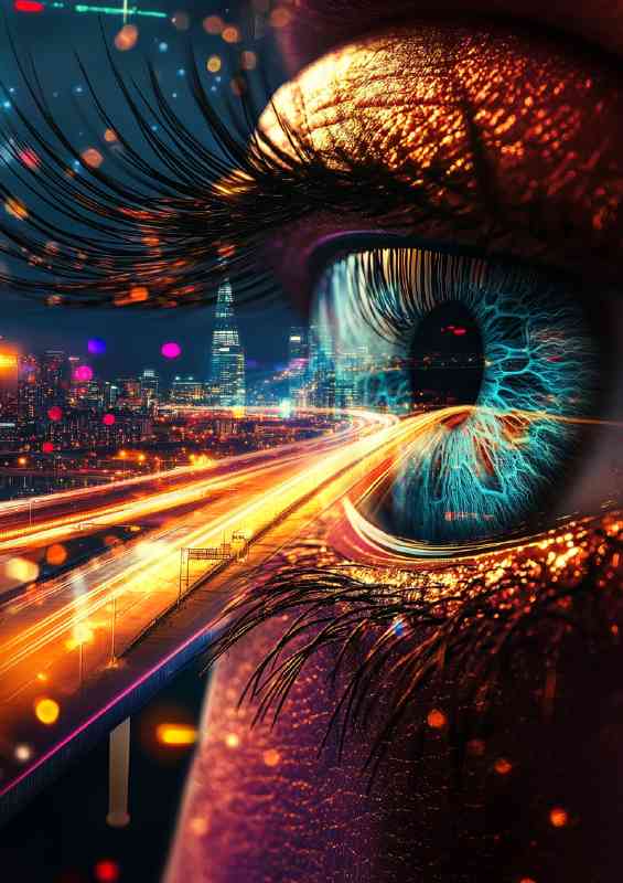 Huge eye with long eyelashes digital lines of light | Canvas