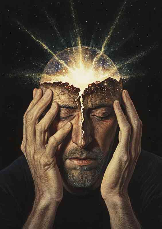 Man with his eyes closed holding both of his hands explosion | Poster
