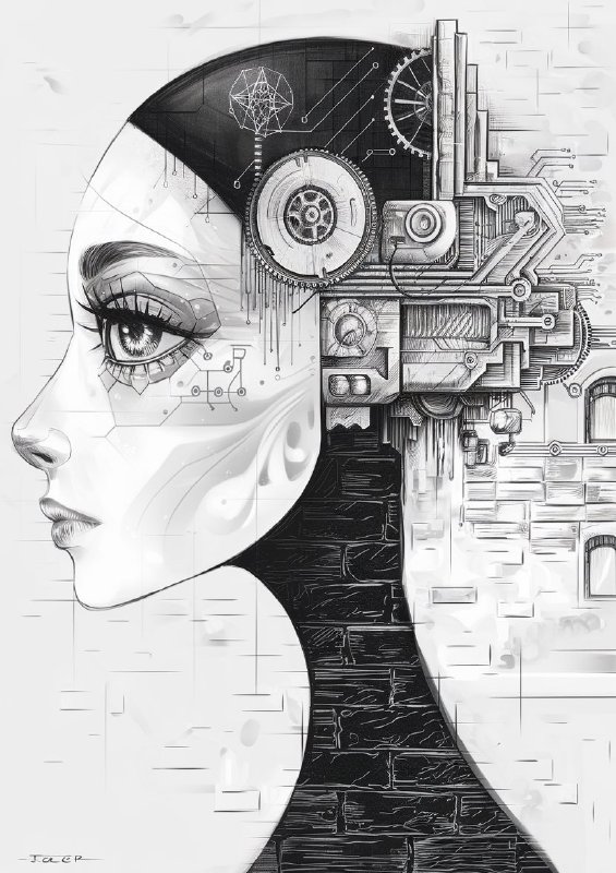 Monochromatic side profile of a woman s face industrial age | Poster