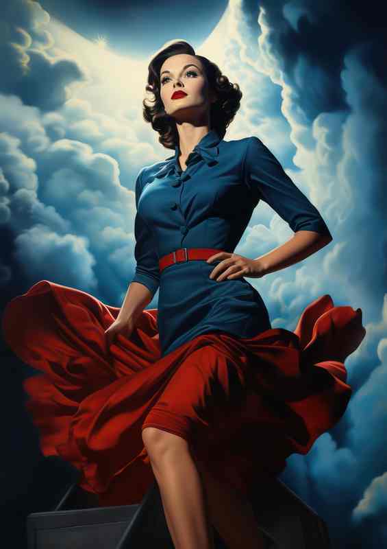 Retro girl in a red dress | Di-Bond