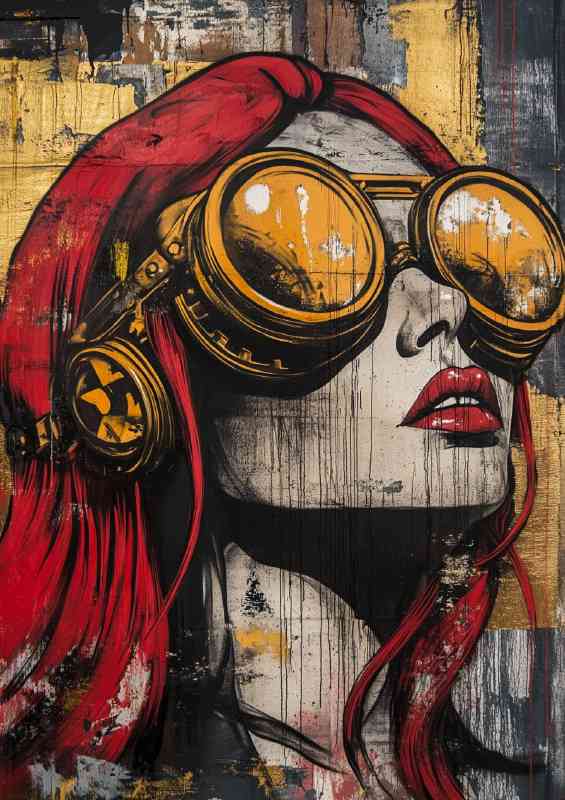 Painting of red haired woman with steampunk | Di-Bond