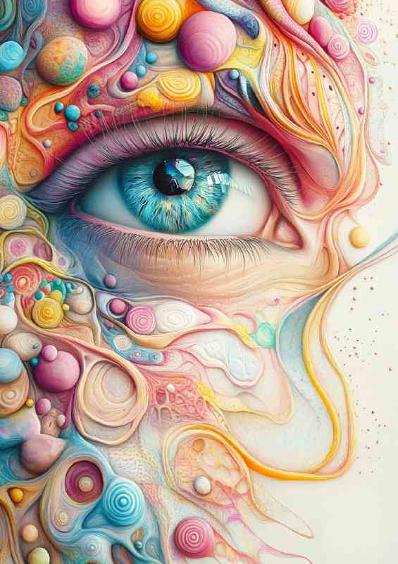 Surreal colorful artwork with an eye and lots of candy | Di-Bond