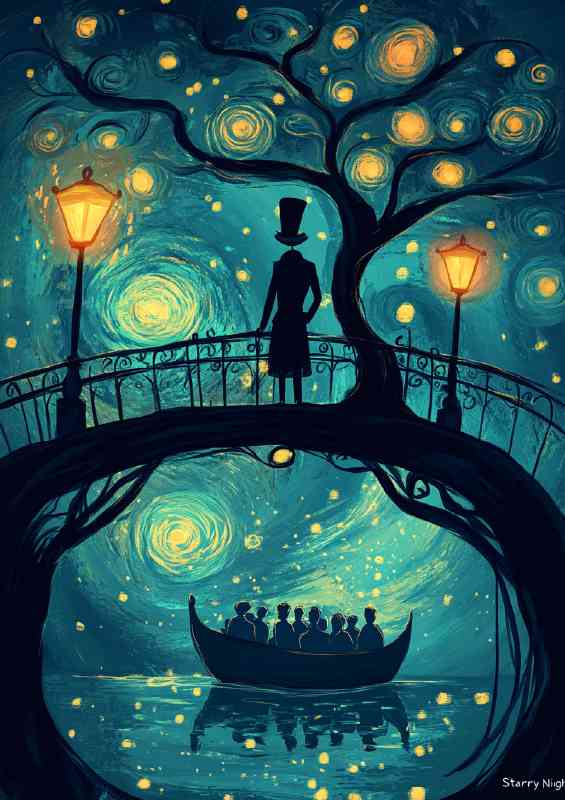 Surreal illustration in the style of man on a bridge | Metal Poster