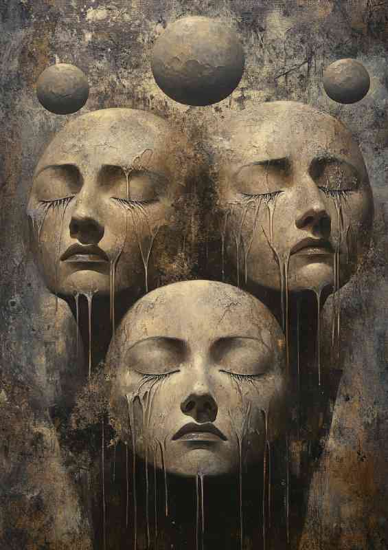 Surreal multiple faces with closed eyes | Canvas