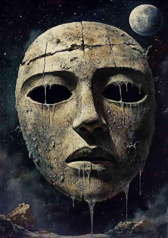 Surrealistic an ancient mask with the moon | Di-Bond