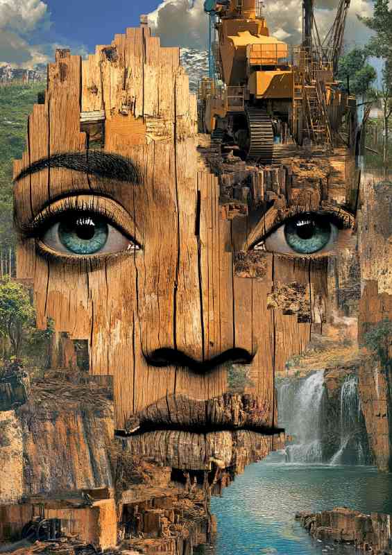 Surrealistic art print of an African womans face | Metal Poster