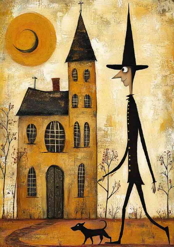 Tall thin man with a hat walking the dog | Di-Bond