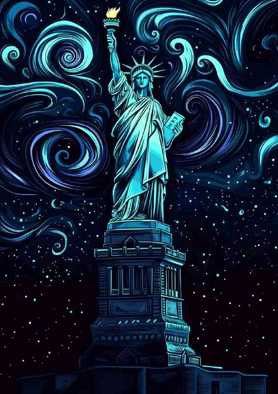The Statue of Liberty at night with swirls | Poster