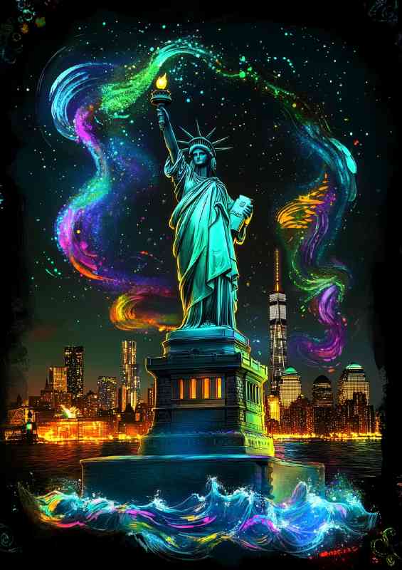 The Statue of Liberty in the bright flash of colour | Metal Poster