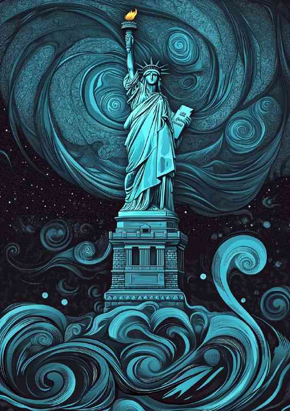 The Statue of Liberty in the night with swirling winds | Di-Bond