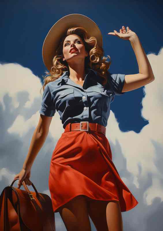 retro girl on her wat to the airport | Canvas