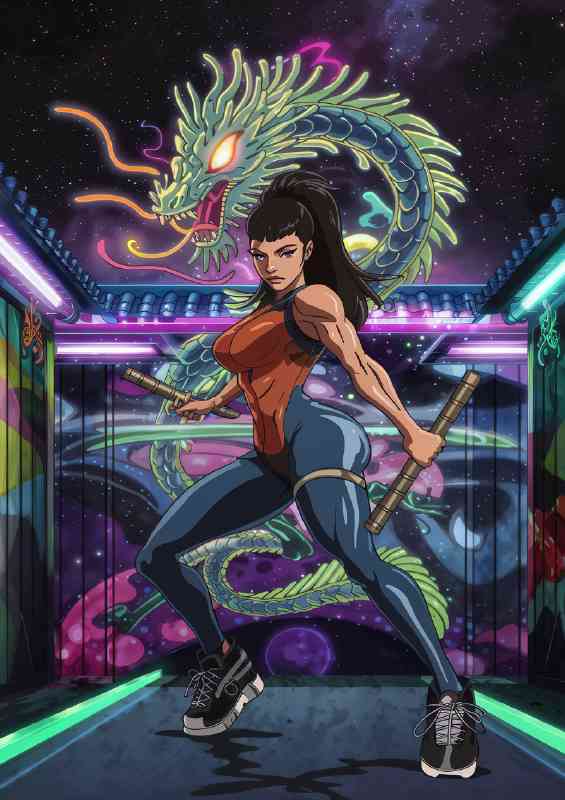 Dynamic Anime Girls Ready for Action | Metal Poster