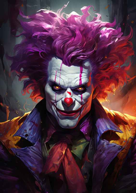A Clown head with purple hair and red paint | Poster