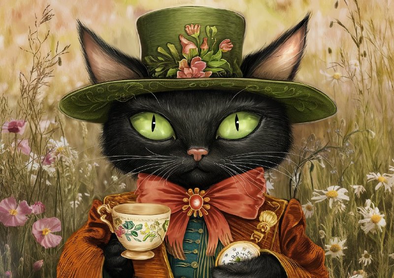 Black cat with striking green eyes | Canvas