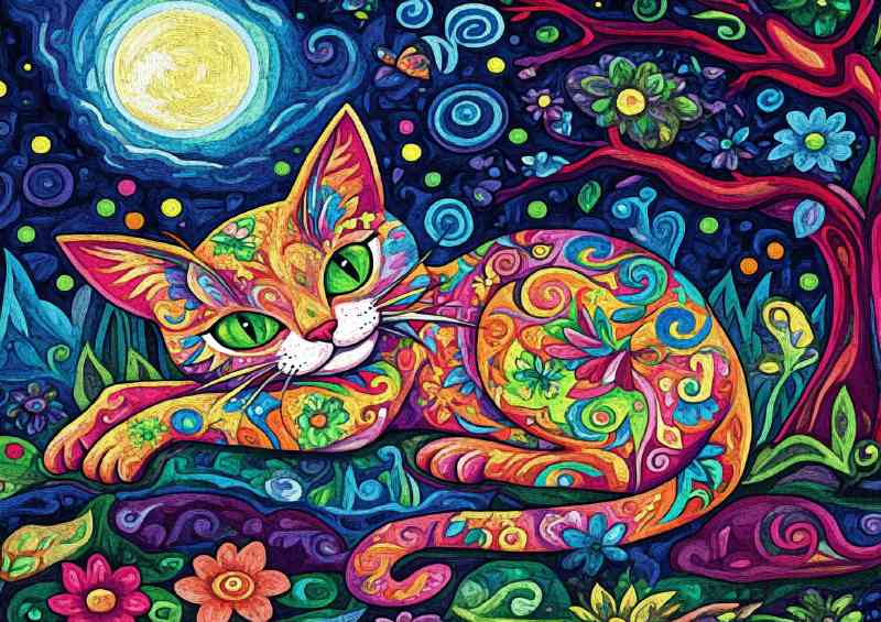Colorful cats in the style of folk art vibrant | Metal Poster
